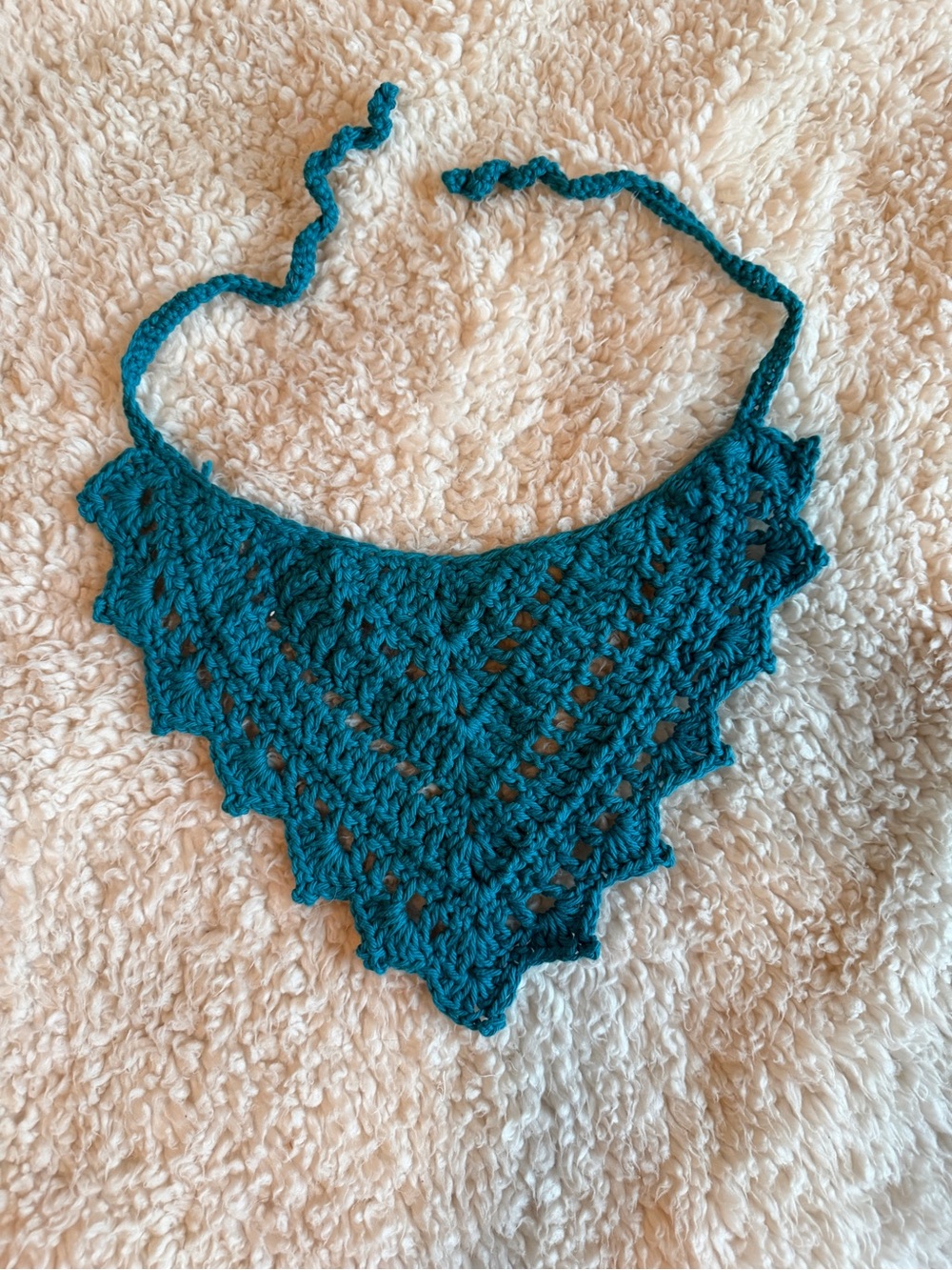 Handmade Teal Crochet Triangle Bandana Hair Scarf Cottagecore Accessory